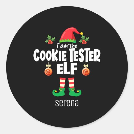 Sticker Rond Cookie Tester Elf Family Matching Christmas Name (Devant)