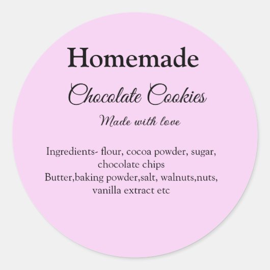 Sticker Rond Cookies au chocolat faits maison avec amour ajoute (Devant)
