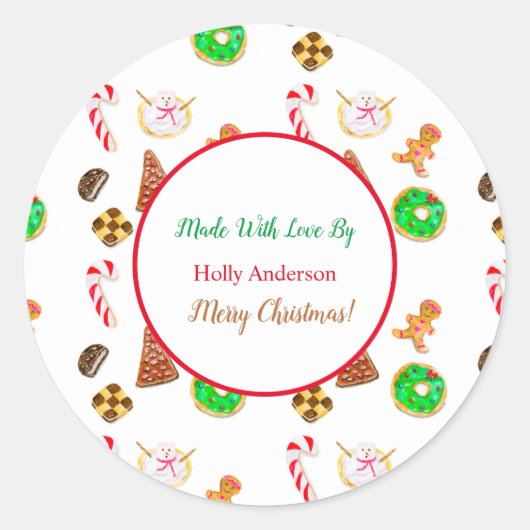 Sticker Rond Cookies de Noël à l'aquarelle (Devant)