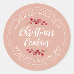 Sticker Rond Cookies de Noël aux Canneberges Faits Maison Rose