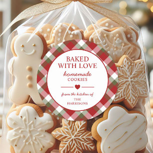 Sticker Rond Cookies de Noël Baked With Love à carreaux