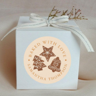 Sticker Rond Cookies de Noël cuits avec amour Jaune