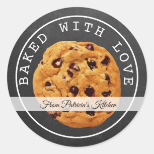 Sticker Rond Cookies de Noël cuits avec tableau noir d'amour