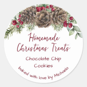 Sticker Rond Cookies de Noël faits maison à l'aquarelle rustiqu