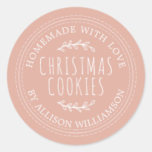 Sticker Rond Cookies de Noël faits maison rose poudré rustique 