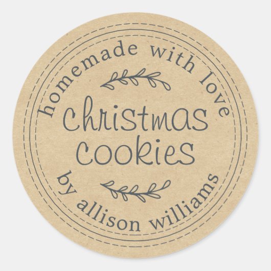 Sticker Rond Cookies de Noël faits maison rustiques Papier Kraf (Devant)