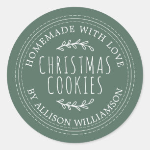 Sticker Rond Cookies de Noël faits maison Rustiques Verts
