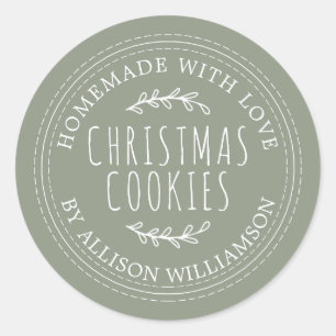 Sticker Rond Cookies de Noël faits maison vert sauge rustique