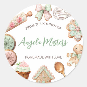 Sticker Rond Cookies de Noël Pain d'épice Sage Blush Personnali