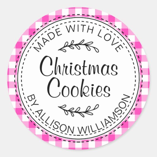 Sticker Rond Cookies de Noël rustiques faits maison Coche rose  (Devant)