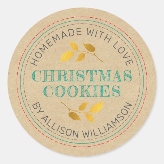 Sticker Rond Cookies de Noël Rustiques faits maison Kraft Clas  (Devant)