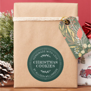 Sticker Rond Cookies de Noël rustiques faits maison Vert foncé