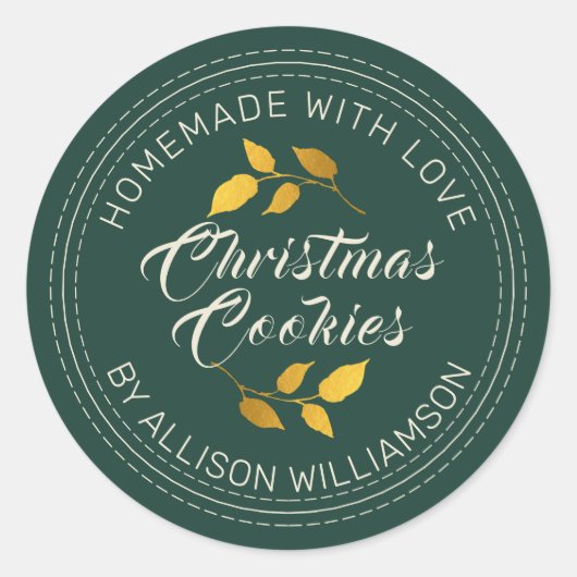 Sticker Rond Cookies de Noël rustiques faits maison Vert foncé (Devant)