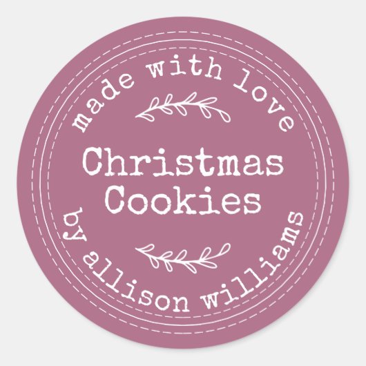 Sticker Rond Cookies de Noël rustiques faits maison violet (Devant)