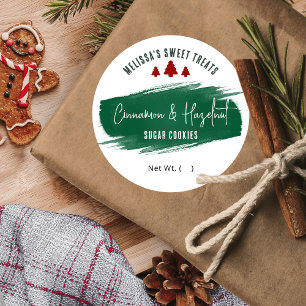 Sticker Rond Cookies de Noël Vert Aquarelle Vacances