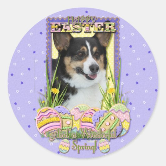 Sticker Rond Cookies d'oeufs de Pâques - Corgi (Devant)