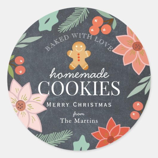 Sticker Rond Cookies faits maison Floral Chalkboard Holiday (Devant)