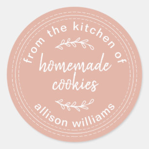 Sticker Rond Cookies faits maison personnalisés Rose Poussiéreu