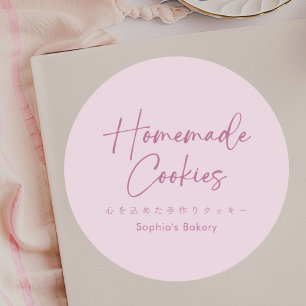 Sticker Rond Cookies faits maison Rose Minimaliste Écriture Élé