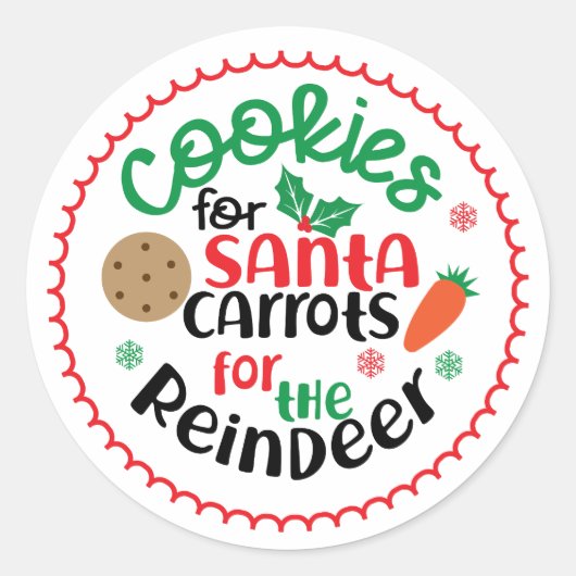 Sticker Rond Cookies pour Père Noël et Carottes pour Reindeer (Devant)
