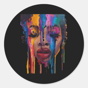 Sticker Rond Cool Africaine femme Afro couleur visage peint Jun