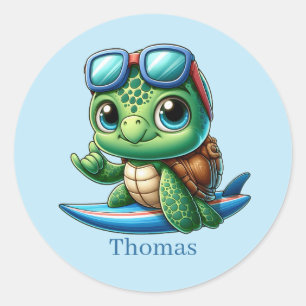 Sticker Rond Cool ajouter nom surf tortue de mer