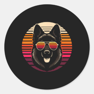 Sticker Rond Cool allemand berger chien retro Sunset Art Style 