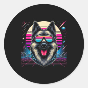 Sticker Rond Cool allemand berger chien Rétrofuturisme Art Styl