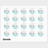 Sticker Rond Cool Aqua Blue Wave Splash Wedding Merci (Feuille)
