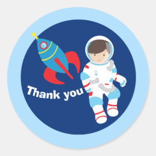 Sticker Rond Cool Astronaut Rocket Ship Boys Anniversaire