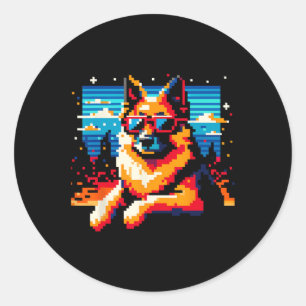 Sticker Rond Cool berger allemand chien Pixel style d'art Noël