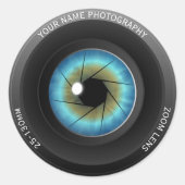 Sticker Rond Cool Blue Eye Camera Lens Nom personnalisé Photogr (Devant)