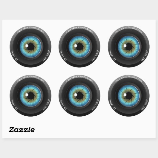 Sticker Rond Cool Blue Eye Camera Lens Nom personnalisé Photogr (Feuille)