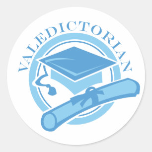 Sticker Rond Cool Blue Valedictorian Graduation Cadeau