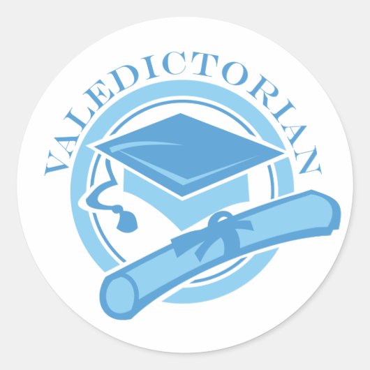Sticker Rond Cool Blue Valedictorian Graduation Cadeau (Devant)