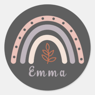 Sticker Rond Cool Boho Rainbow avec nom personnalisé