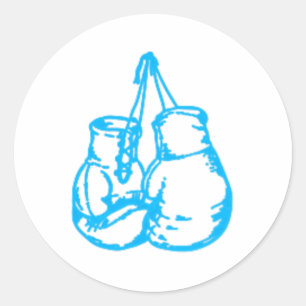 Sticker Rond Cool Boxe Bleu Signal Avec Gants