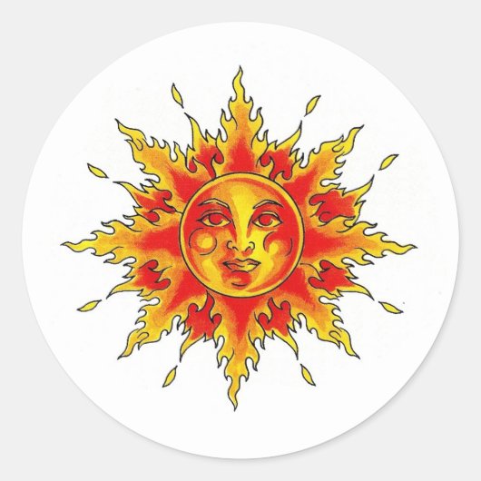 Sticker Rond Cool caricature symbole tatouage femelle Soleil vi (Devant)