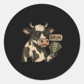 Sticker Rond Cool Cash Vache Bruh Sungles Argent Drôle Animal V (Devant)