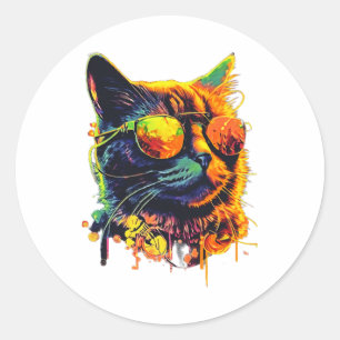 Sticker Rond Cool Chat Lunettes de soleil Kitty Hip joyeux