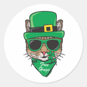 Sticker Rond Cool chat portant le costume st patrick illustrati