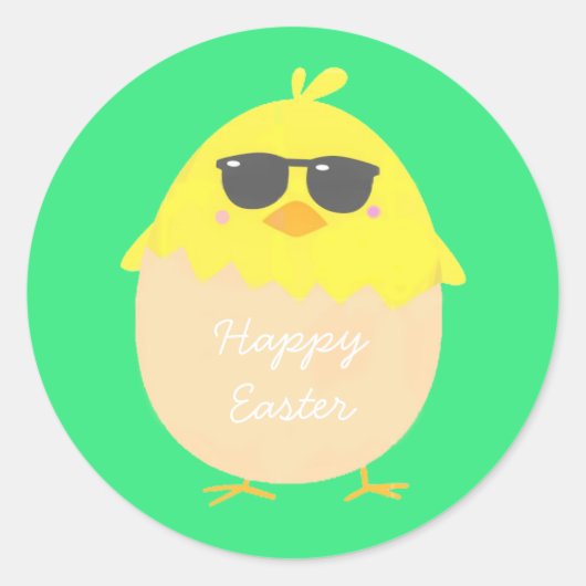 Sticker Rond Cool Chick funky Pâques jaune poussin (Devant)