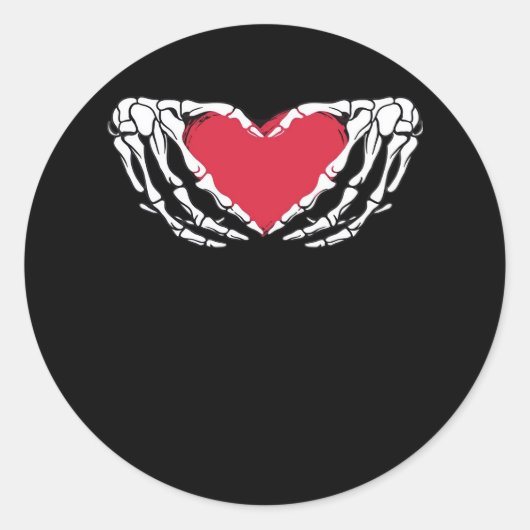 Sticker Rond Cool Classic Funny Skeleton Mains Coeur - Valentin (Devant)