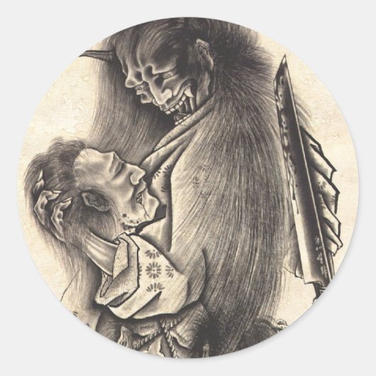 Sticker Rond Cool classic vintage japanese demon tattoo (Devant)