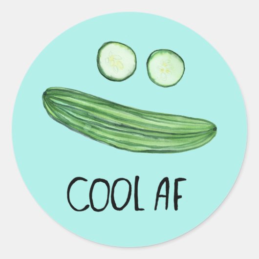 Sticker Rond Cool comme concombre "Cool AF" Funny Watercolor (Devant)