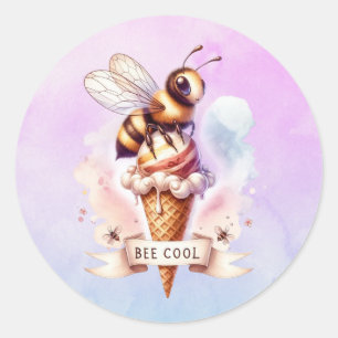 Sticker Rond Cool d'abeilles - Abeille mignonne sur le cône de 