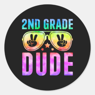Sticker Rond cool de 2e année Dude Tie Dye Retour à l'école Deu