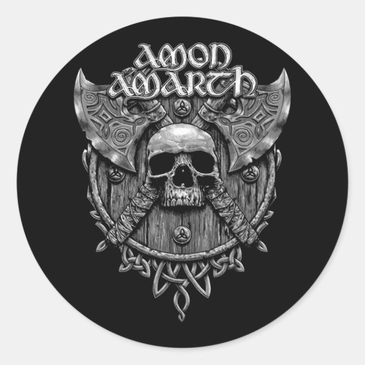 Sticker Rond Cool de design de Amon Amarth Band Rock Grey Skull (Devant)