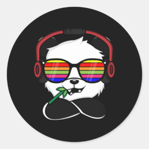 Sticker Rond Cool de lunettes Arc-en-ciel Panda - Casques au-de