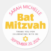 Sticker Rond Cool de typographie rose chaud bat mitzvah jaune g (Devant)